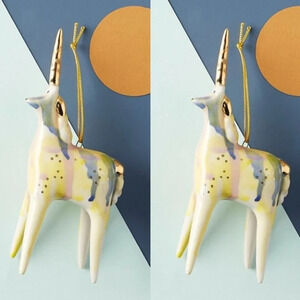 Anthropologie Gail Collins Painted Ceramic Unicorn Ornament Christmas